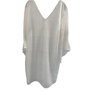 Alfani Dress Womens White Lace Lined Long Flare Boho Sleeves Size 16 Spring EUC